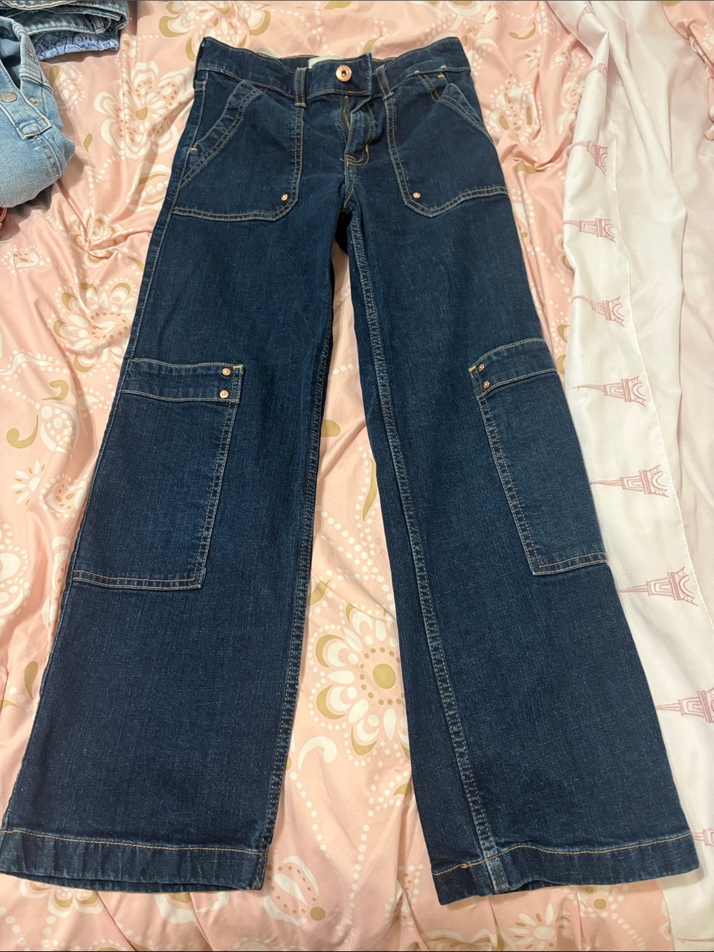 Abercrombie & Fitch Dark Blue Wide-Leg Cargo Jeans - Kids